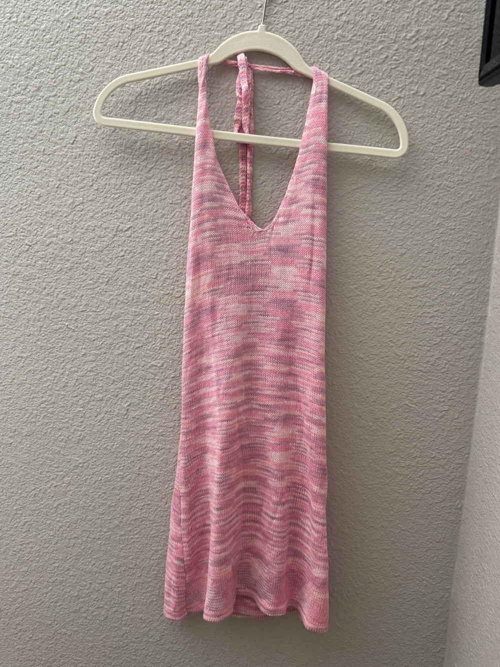 Pink Halter Knit Mini Dress